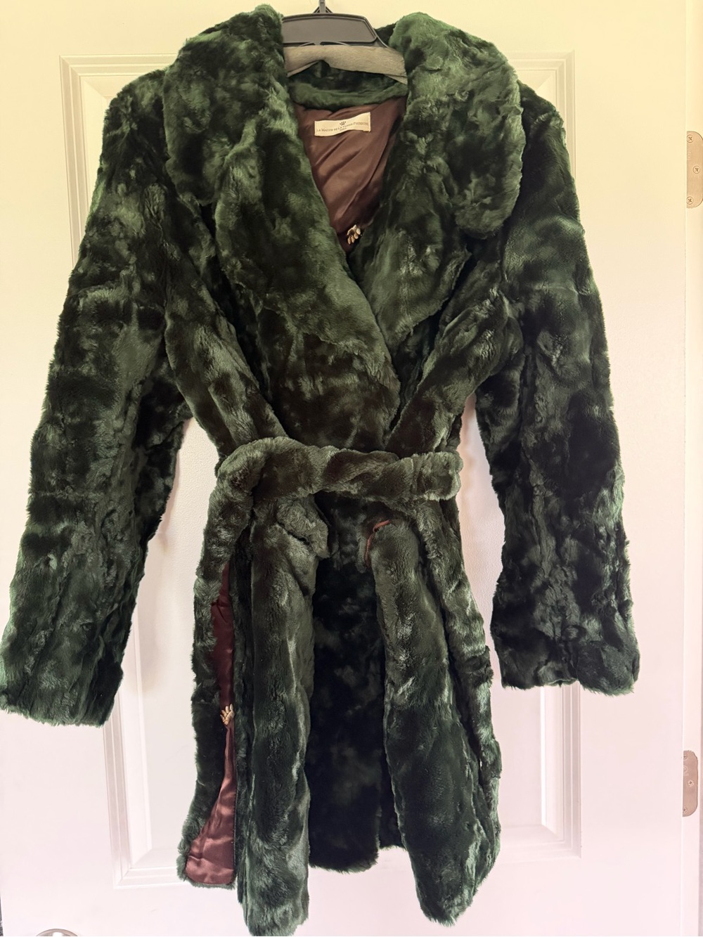 Plush Green Faux Fur Belted Trench Coat